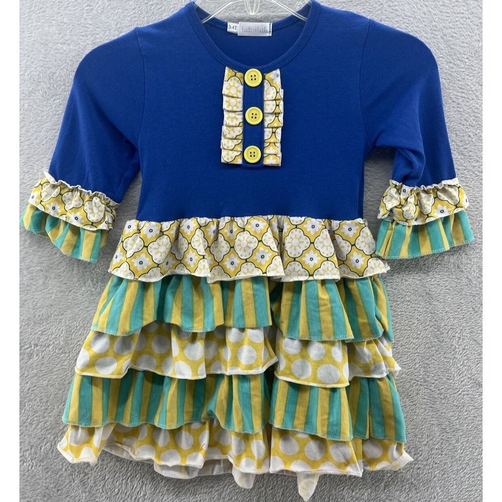 Tutu & Lulu Shirt Girls 3-4T Geometric Ruffle Tiered Striped Quarter Sleeve